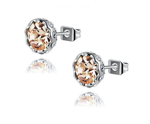Platinum Plated Jade Earrings with Simulated Diamond