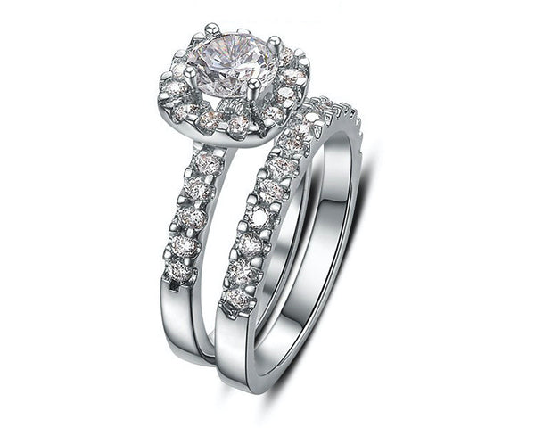 Platinum Plated Jennifer Ring with Simulated Diamond