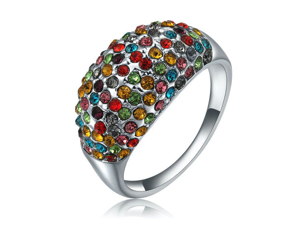 Platinum Plated Kara Ring with Simulated Diamond