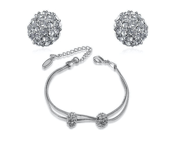 Platinum Plated Kyra Earrings and Bracelet Set with Simulated Diamond