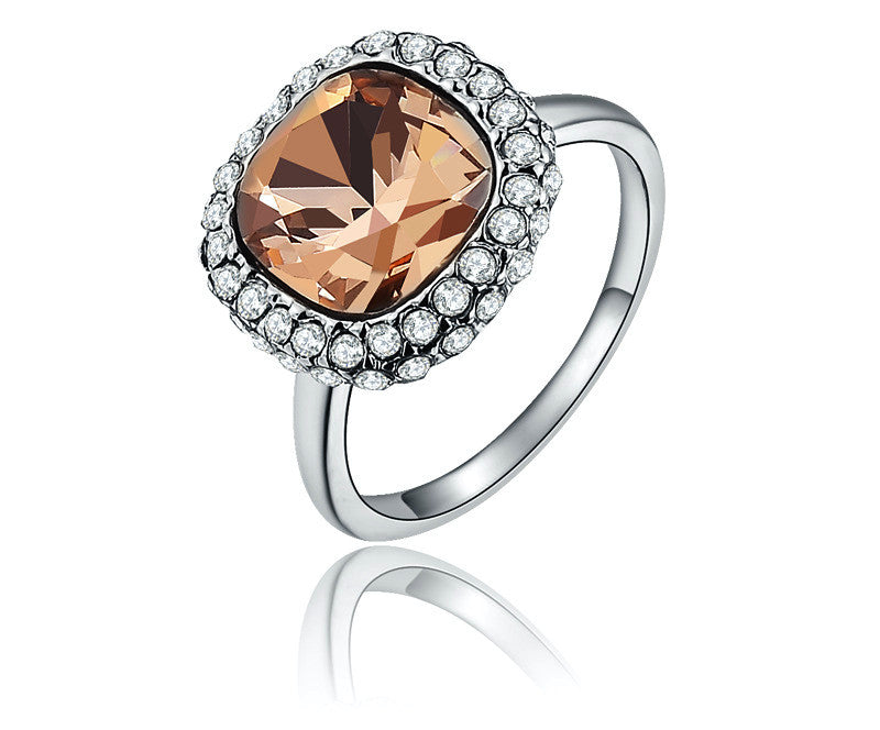 Platinum Plated Lilian Ring with Simulated Diamond