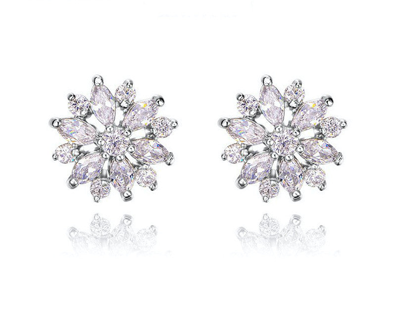 Platinum Plated Lilly Earrings with Simulated Diamond