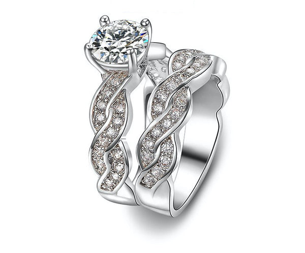 Platinum Plated Luna Ring with Simulated Diamond