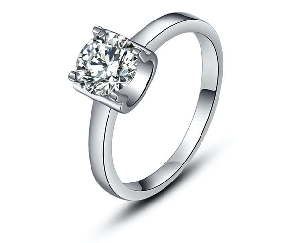 Platinum Plated Madeleine Ring with Simulated Diamond