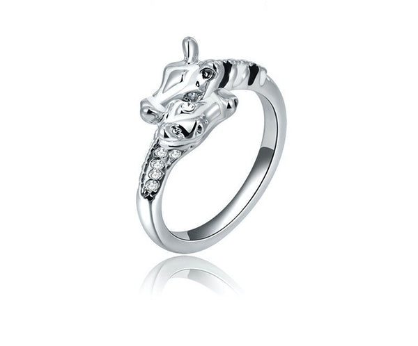 Platinum Plated Olive Ring with Simulated Diamond
