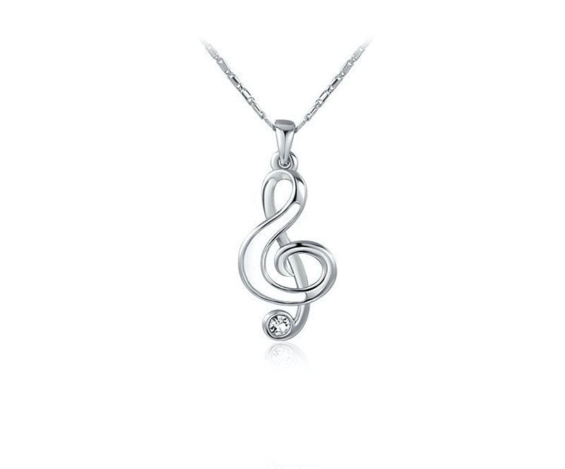 Platinum Plated Paisley Necklace with Simulated Diamond