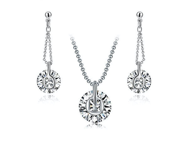 Platinum Plated Raelyn Necklace and Earrings Set with Simulated Diamond